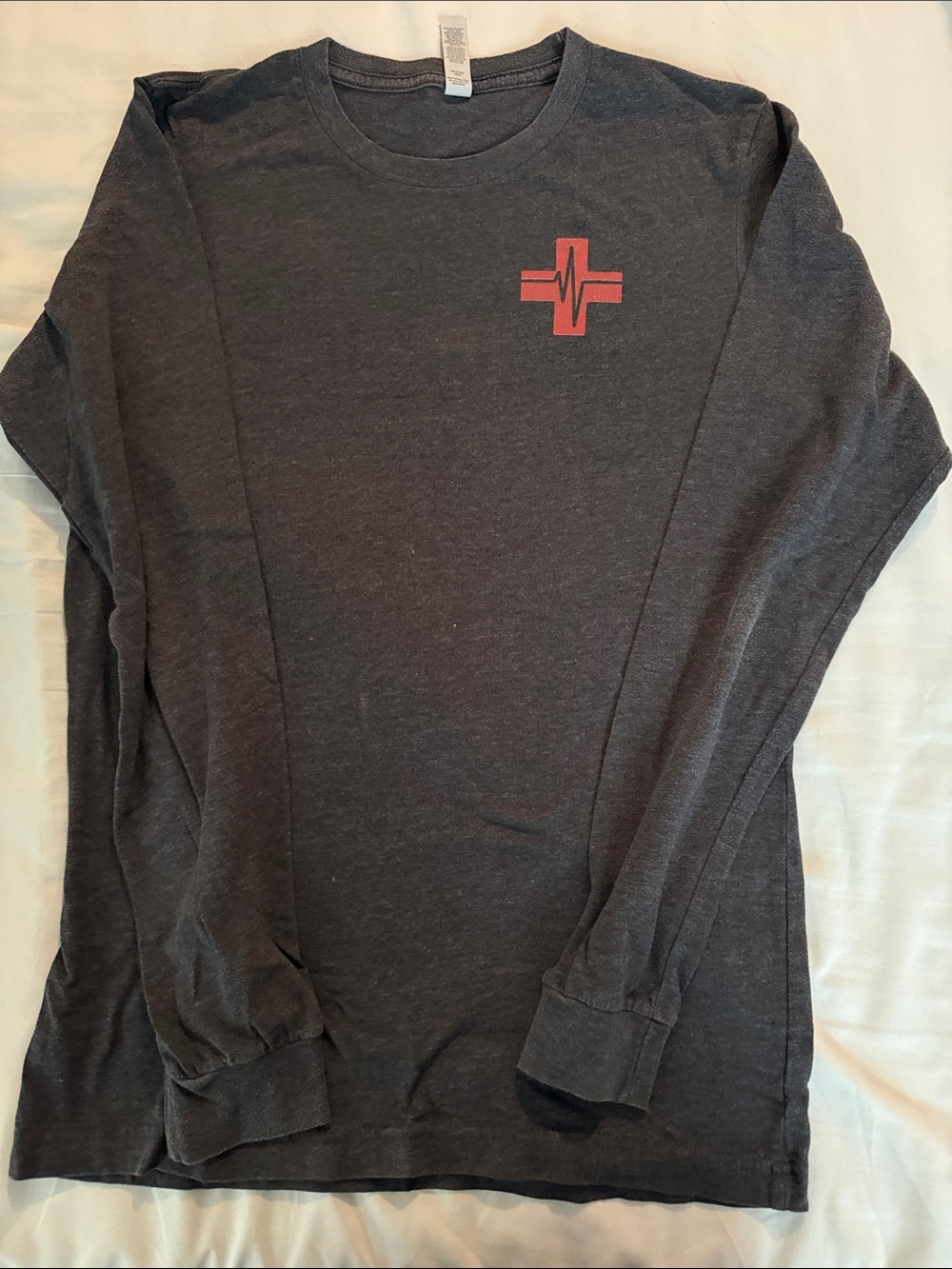 Long Sleeve “Emergency” Crewneck Tee in Charcoal